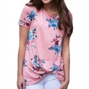 Pink Floral Shirt With Knot Top